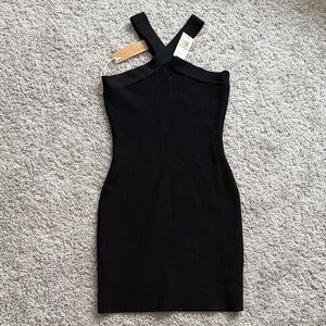 Debut Black Strapless Ribbed Dress